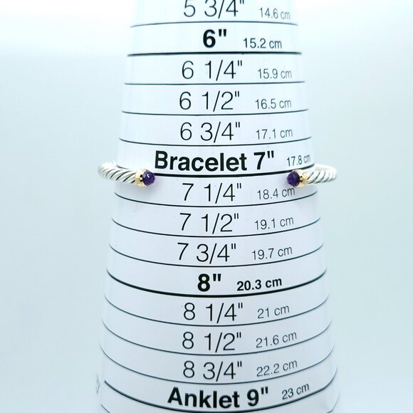 David Yurman Sterling Silver & 14k Gold 4mm Flex Amethyst Cable Bracelet 7inch - Picture 3 of 9
